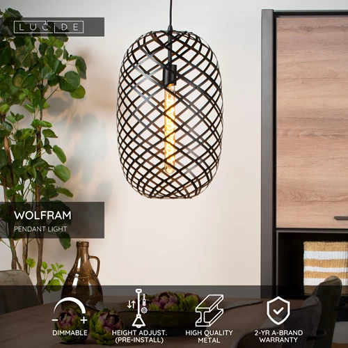 Lucide WOLFRAM - Pendant light - Ø 32 cm - 1xE27 - Black - USP